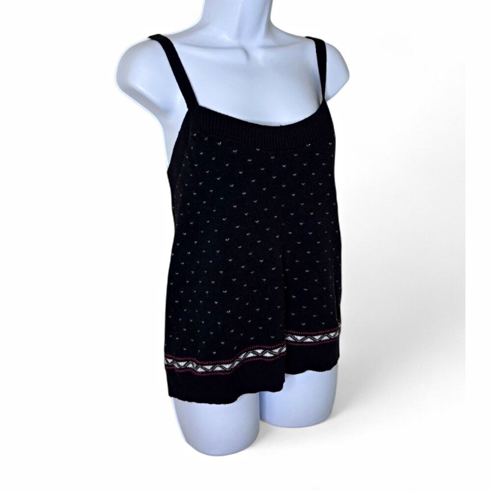 Anthropologie Maeve Point Dot Knit Tank Top Black Geometric Size XL